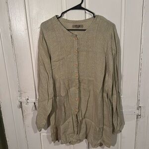 Women’s Flax linen long sleeve button down tunic size L